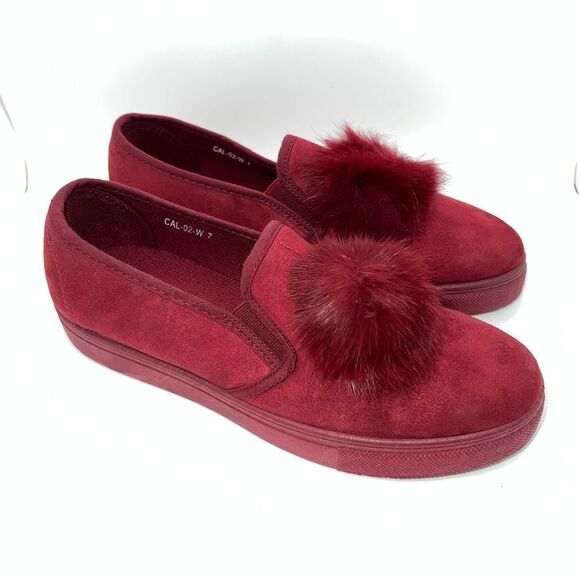 Ositos CAL-02K Burgundy Slip On Pom Pom Sneakers Loafers Size 7 Brand New - Picture 5 of 9